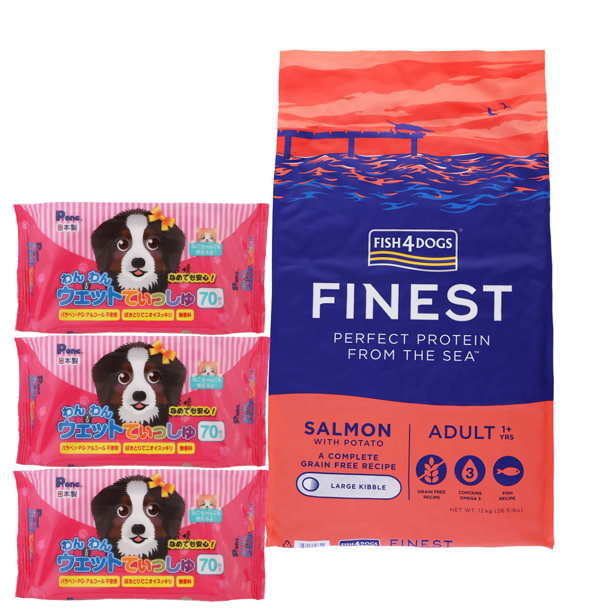 ファイネスト サーモン 大粒 12kg【わんわんウエットてぃっしゅ3個付き】