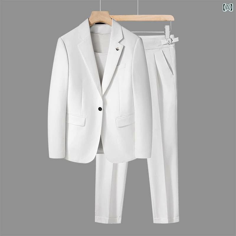 メンズ フォーマルスーツ 春秋 ツーピース ウェディングドレス ビジネス カジュアル 韓国 パーティー シングルブレスト セットアップ スーツ上下 かっこいい 紳士 スリムフィット 都会的