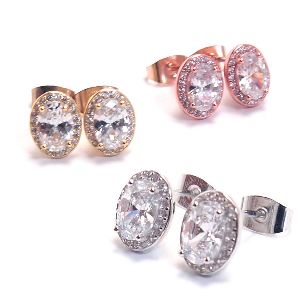 ピアス 925 CZオーバルソリテール ピアス 1ペア