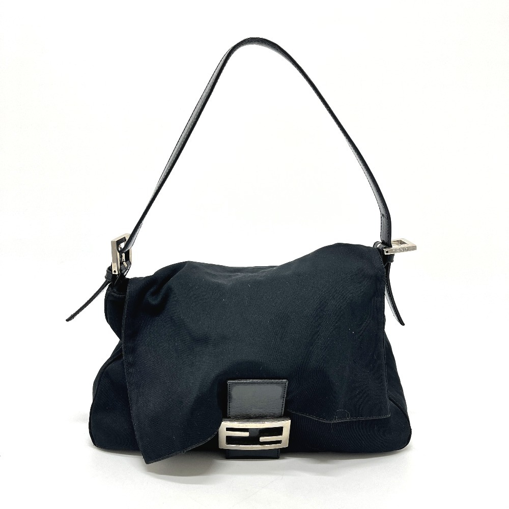 ハンドバッグ FFロゴ マンマバケット 肩掛け カバン フラップ バッグ ナイロン ブラック