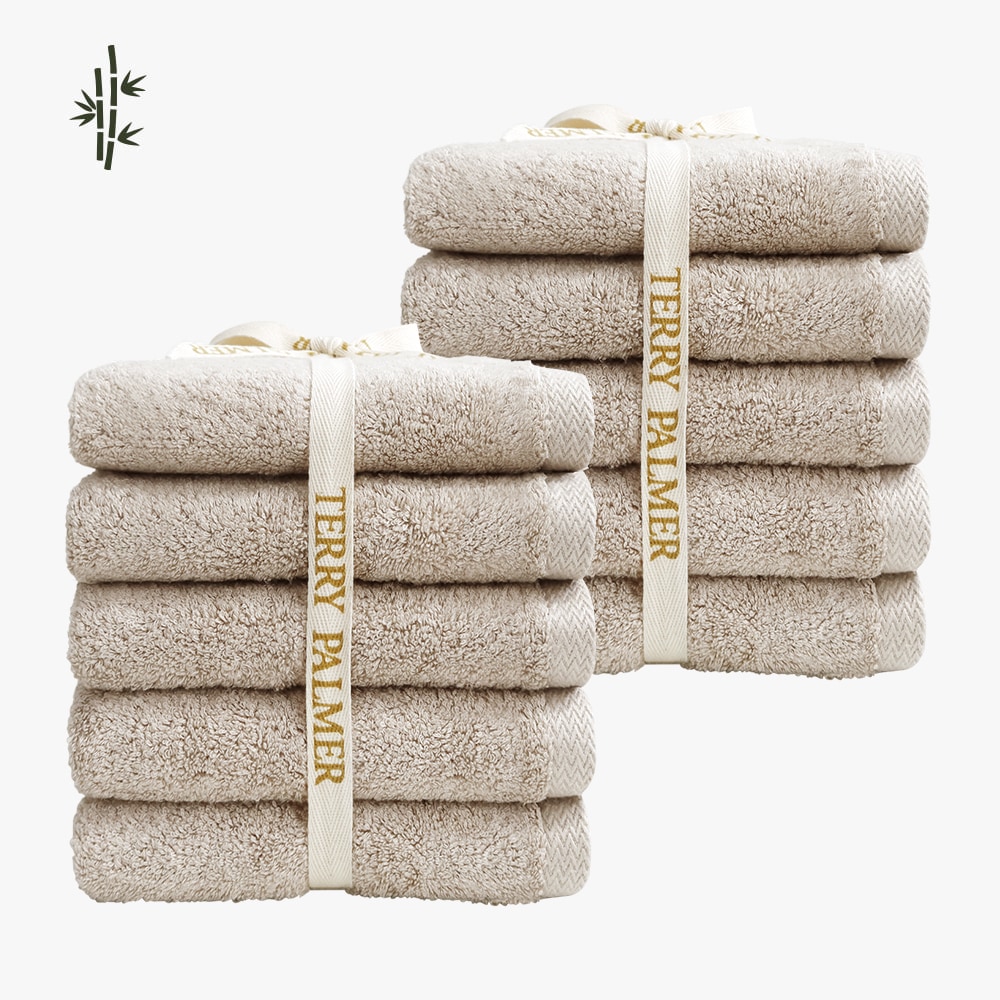テリーファーマー 180g 竹天然バンブータオル 10枚リボン ギフトラッピング(クラウドベージュ) バンブーヤン タオル