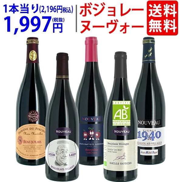 WC 2024 ボジョレー ヌーヴォー 5本ワインセット (赤5本) 家族経営のドメーヌもの ^W05NE0SE^