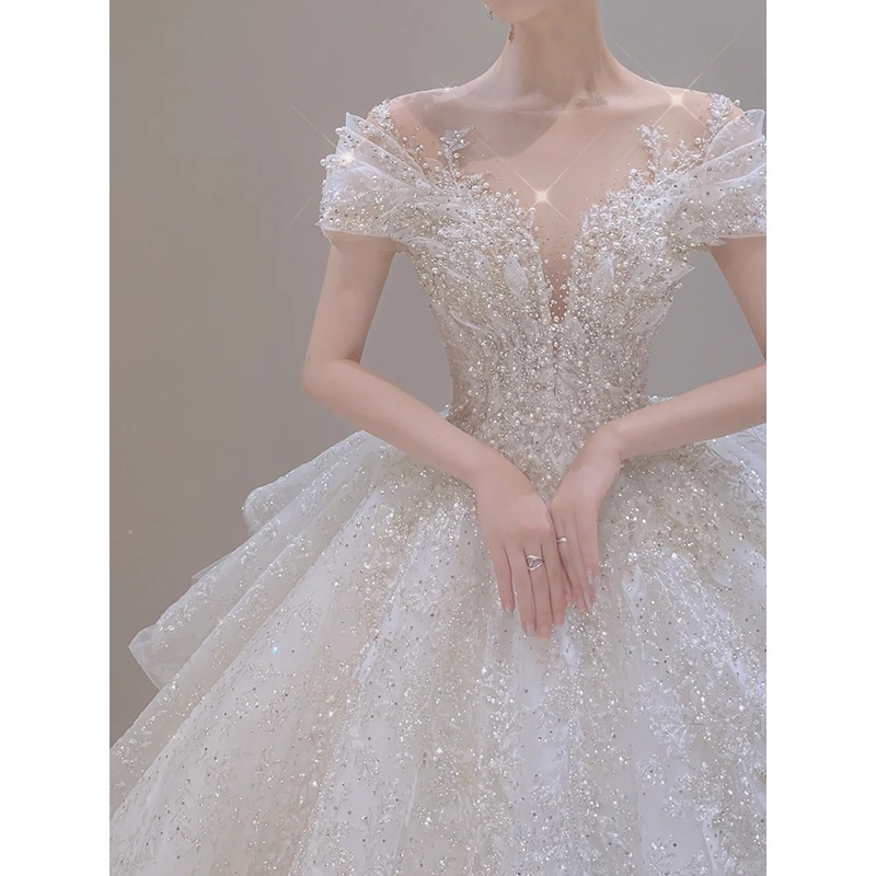 メインウェディングドレス花嫁2024質感ワンショルダー重工業 玄関ガーゼ夏