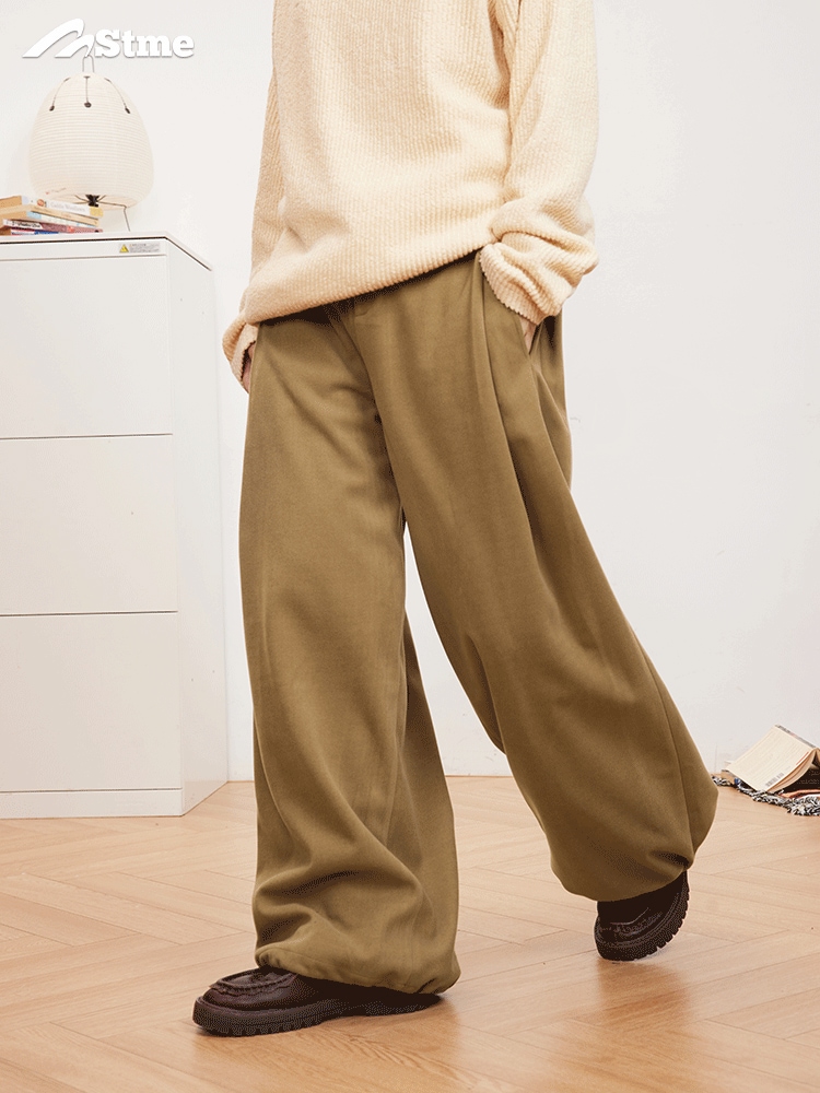 早乙女恵子 Saotome 日本のトレンドブランド ゆったりワイドシルエット ドレープウール素材 ドローストリングパンツ