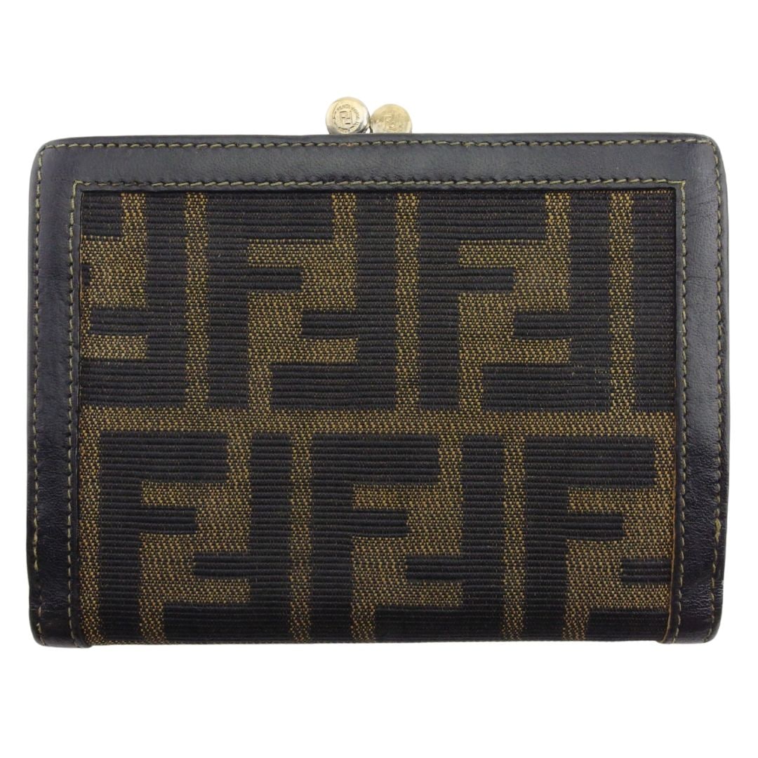 二つ折り財布 ズッカ ブラック×ダークブラウン×ベージュ レディース 中古