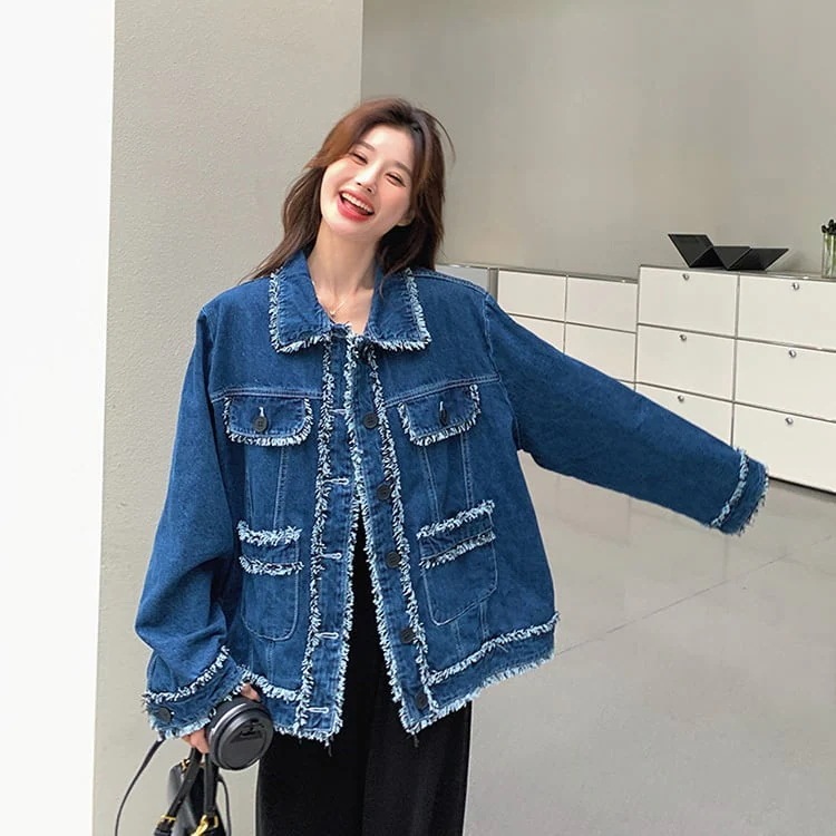 アウターデニムジャケットコート群青色ローエッジデニムジャケット 5,088円