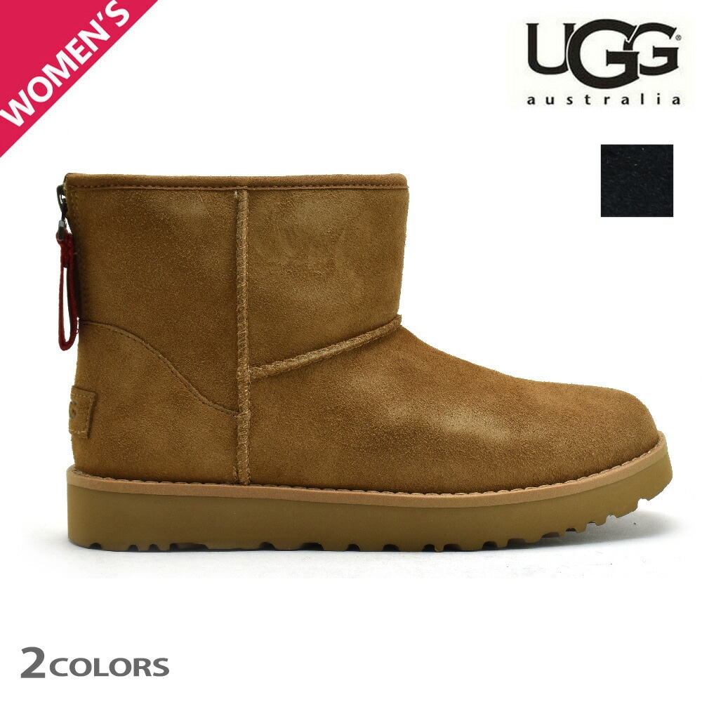 アグ クラシックミニロゴジップ ブーツ レディース ムートンブーツ シープスキン ブラウン ブラック UGG CLASSIC MINI LOGO ZIP【1122671】