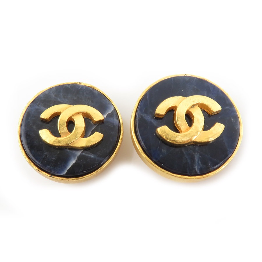 シャネル CHANEL イヤリング ココマーク メタル/ストーン ゴールド/ネイビー レディース e60464a