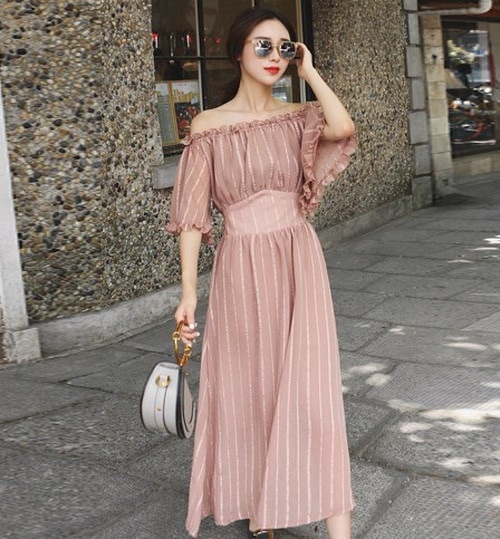 A1106.オフショルダーフレアワンピース 2019 春夏 sale ドレス エレガント フリル お呼ばれ 結婚式 披露宴 パーティー 女子会 レストラン デート