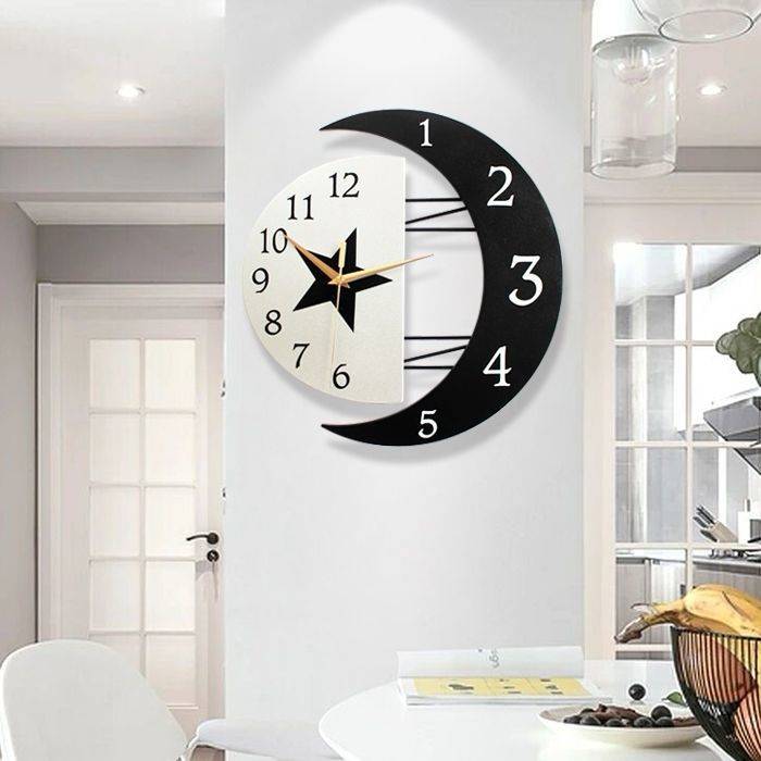 新築 贈り物 新生活 プライウッド おしゃれ リビング プレゼント ギフト インテリア雑貨 インテリア 芸術 北欧 単三電池 32*31cm 月 星 掛け時計 壁掛け時計
