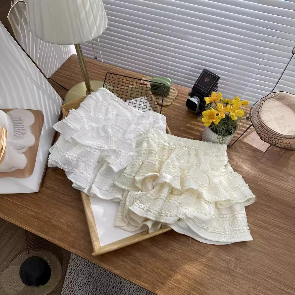 【1つ買うと10つ無料】スイートロータスリーフボーダー女性のための春と夏のためのアンチライトスカート春と夏の小さなケーキふくらんでいるスカートハイウエスト ラインショートスカート