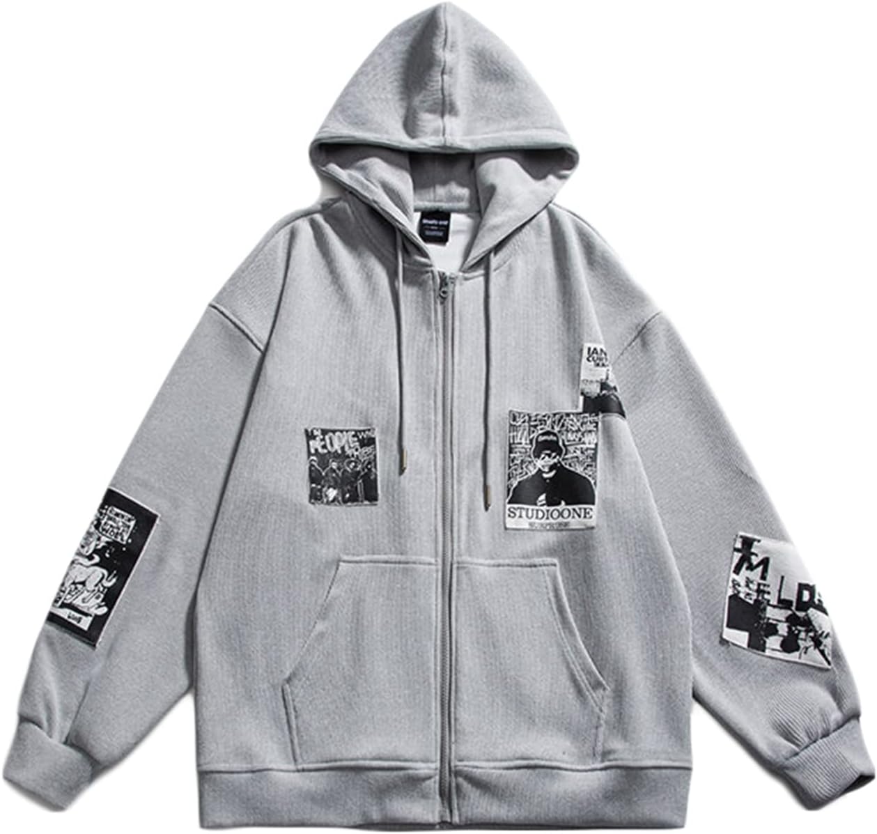 春秋 ジャケット メンズ 長袖 パーカー ジップアップ フード付き ワッペン付き オーバーサイズ ファッション 通気性 ストレッチ 体型パカー トレーナー ソフト カジュアル シンプル カッコイイ 日