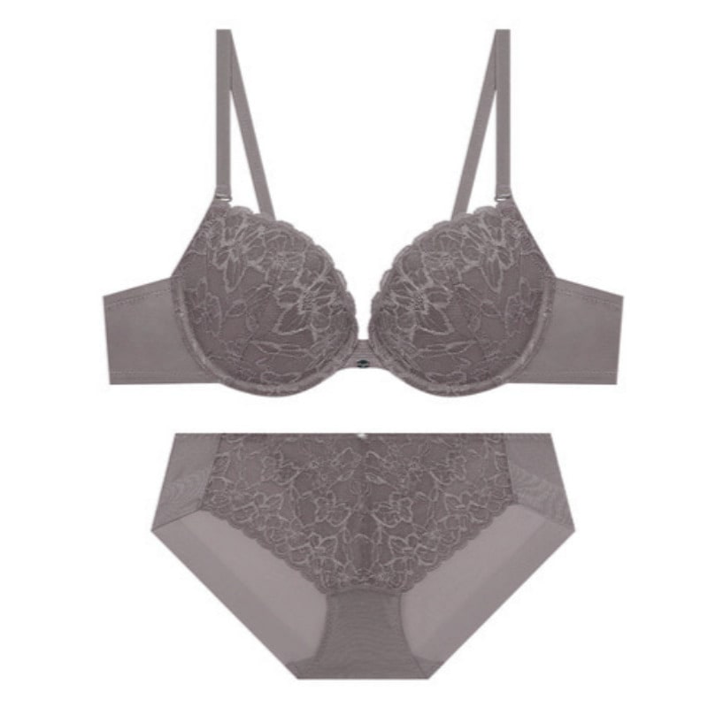 アデラ ディープV レース ブラ パンツ セット - ロジグレー 80A 100