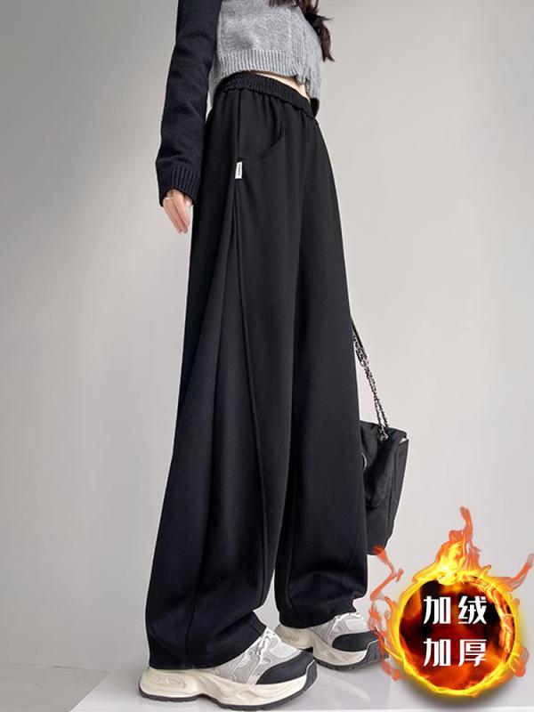 パンツ レディース 秋 冬 カジュアル ベルベット ワイド レッグ スウェット バナナ ハイウエスト スリム ストレート