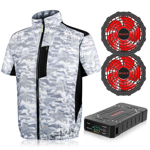 [BOACE] 空調作業服 ファン付き 半袖【2025新&30000MAH大容量バッテリー付き&28V超高出力】4段階風量調節 超長時間送風 ファン付き作業服 ファン付きベスト 薄い 軽量 UVカット