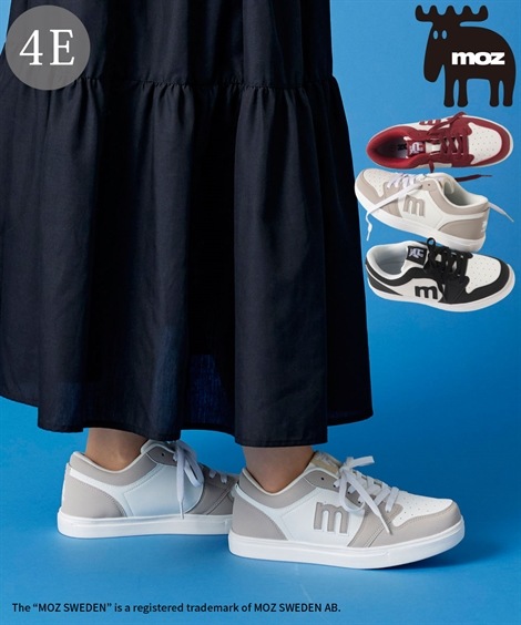 ローカットスニーカー ゆったり幅広 moz モズ 軽量レースアップスニーカー ワイズ４Ｅ
