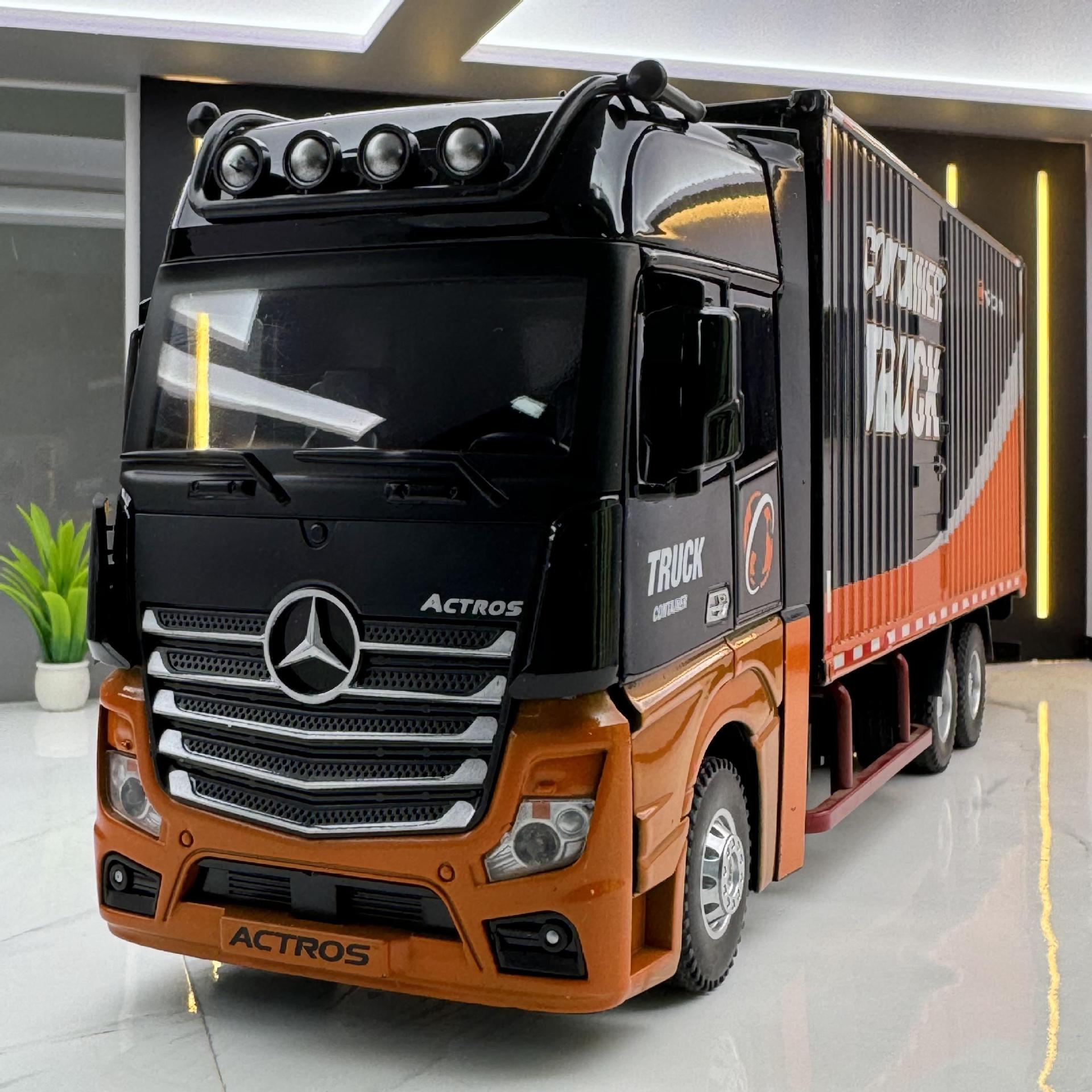 ヘンテン（恒腾）合金車模型 1:24 メルセデス - Benz コンテナトラック 音響付き LED ライトおもちゃトレーラー 音楽模型置物