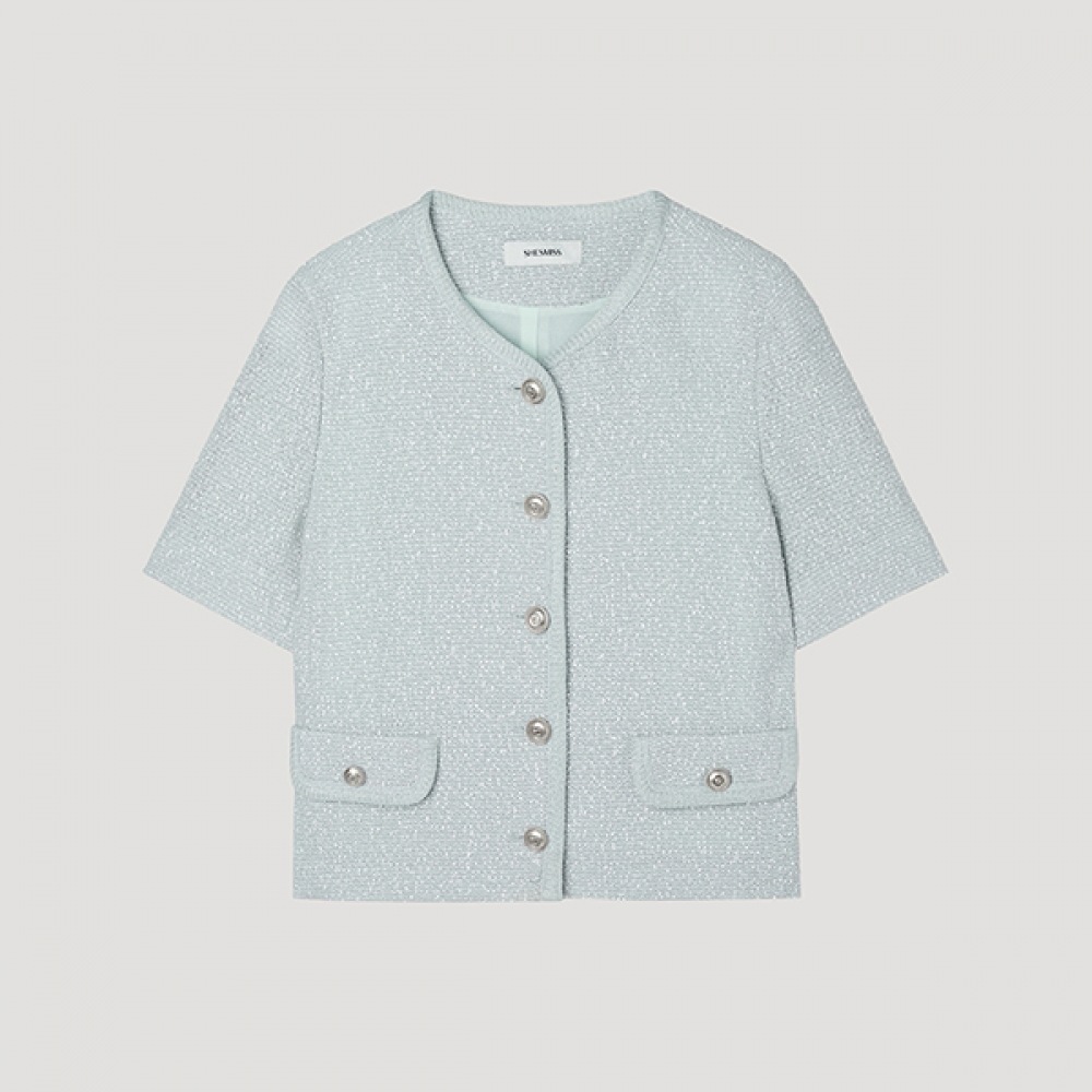 [Shes Miss] グリッターショートスリーブクロップドツイードジャケット_SWWJKP21150_MI