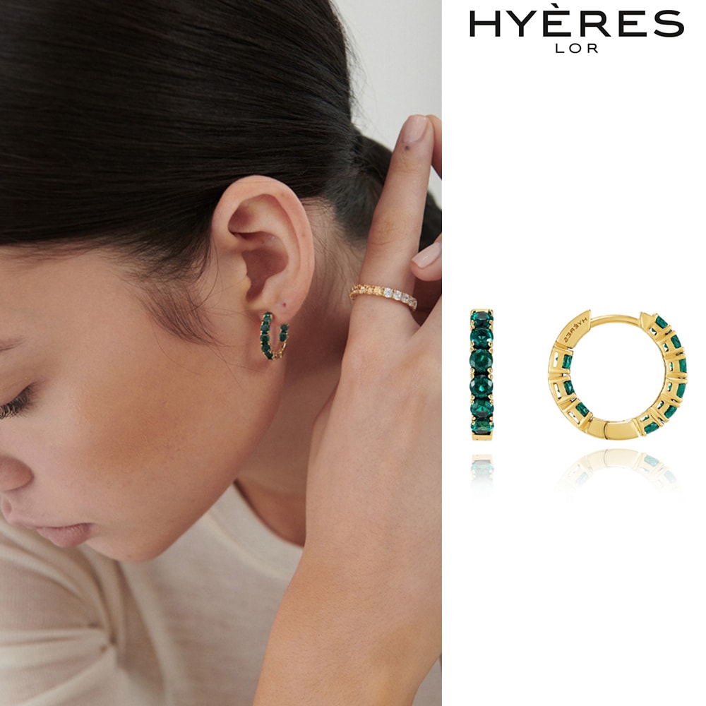[HYERES LOR] Essence Silver Tennis (Y) Green One-Touch Earring