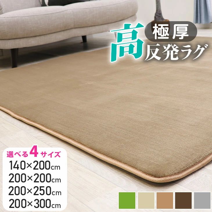 ラグ 高反発 5mm 200×300cm 200×250cm 200×200cm 140×200cm ラグ 厚手 滑り止め ラグマット カーペット 3畳 ホットカーペット対応 リビング 高反発ラグ 秋
