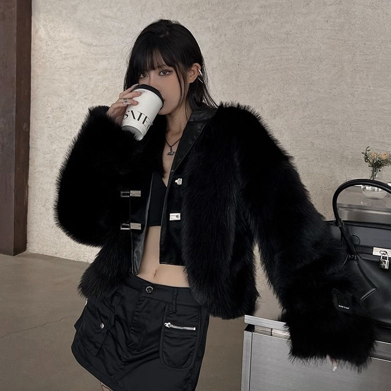 冬アウター ファーアウター 厚手 黒ファーコート 韓国ファッション 秋冬モコモコ保温厚手トップス ジャケット