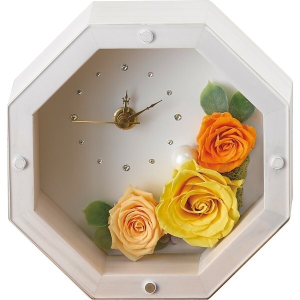 MOLY　ホワイト　（プリザーブドフラワー）　時計　イエロー
