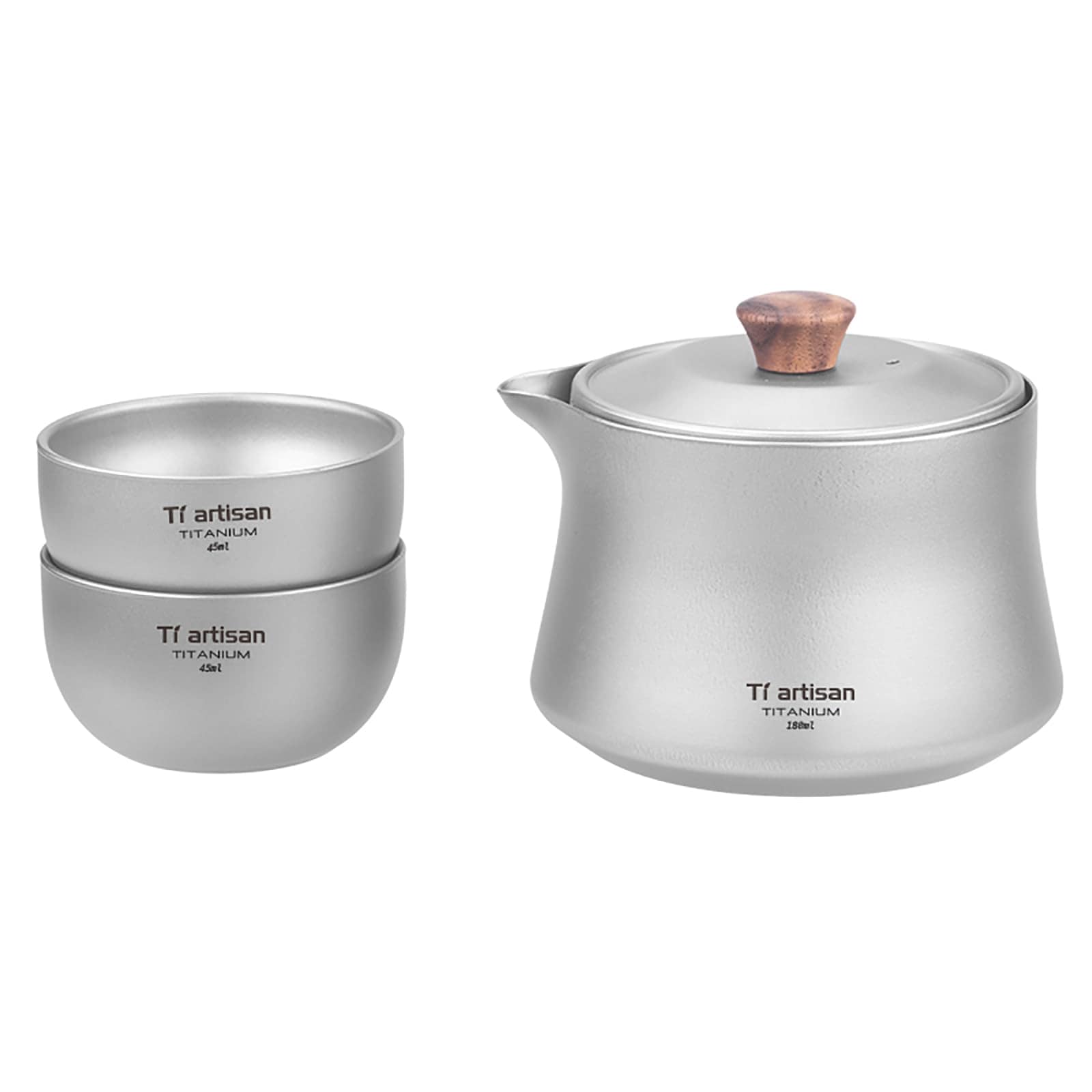 チタンティーセット ティーカップ2個付き ティーポットとストレーナー分割ポータブルティーボウルマグ アウトドア キャンプ 旅行 ピクニック バックパッキング ホームオフィス (サンディング)