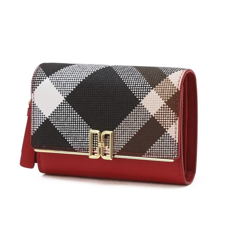 DCWA6E362R2 [タータンチェック] レッドチェック DDロゴ レザー 二つ折り財布