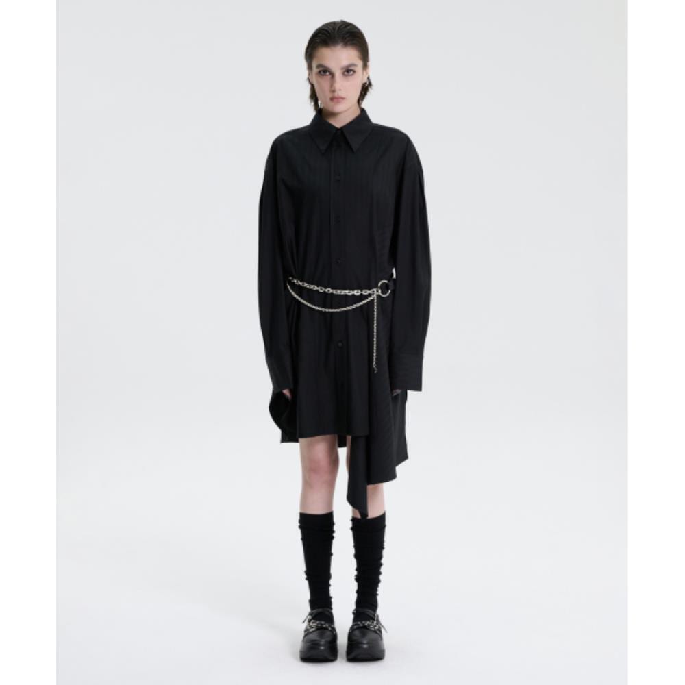 TREEMINGBIRD Panelled Stripe Long Shirt Black TM2579OP