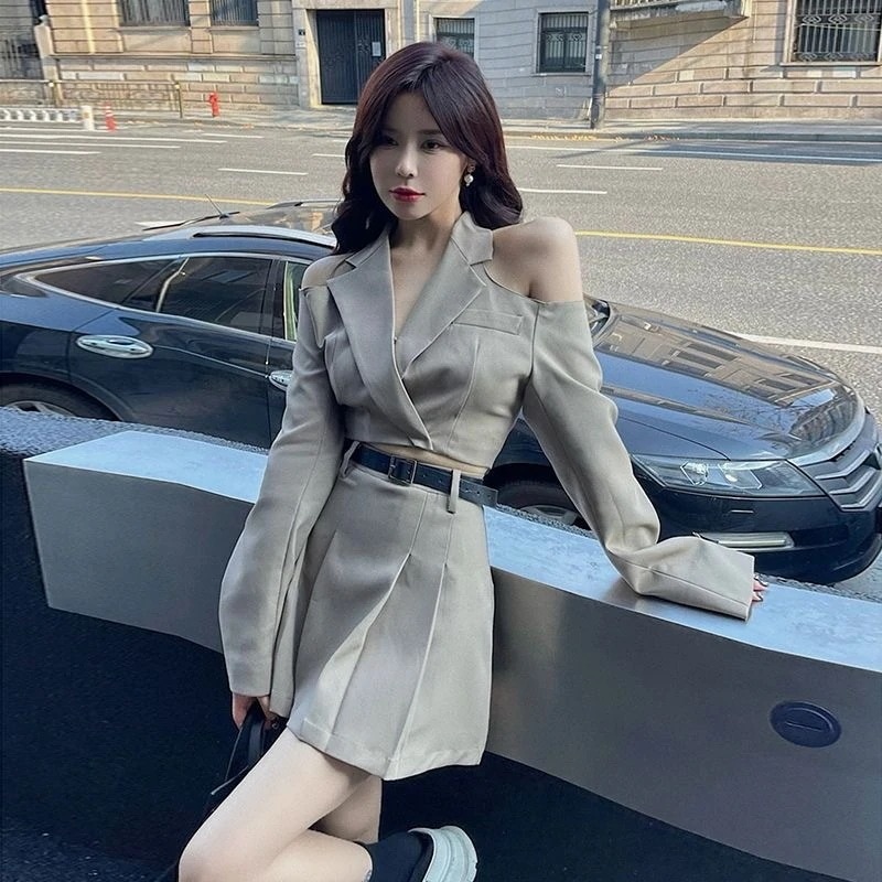 春の新作デコルテセクシースーツショートジャケットハイウエスト半身スカート2着女性