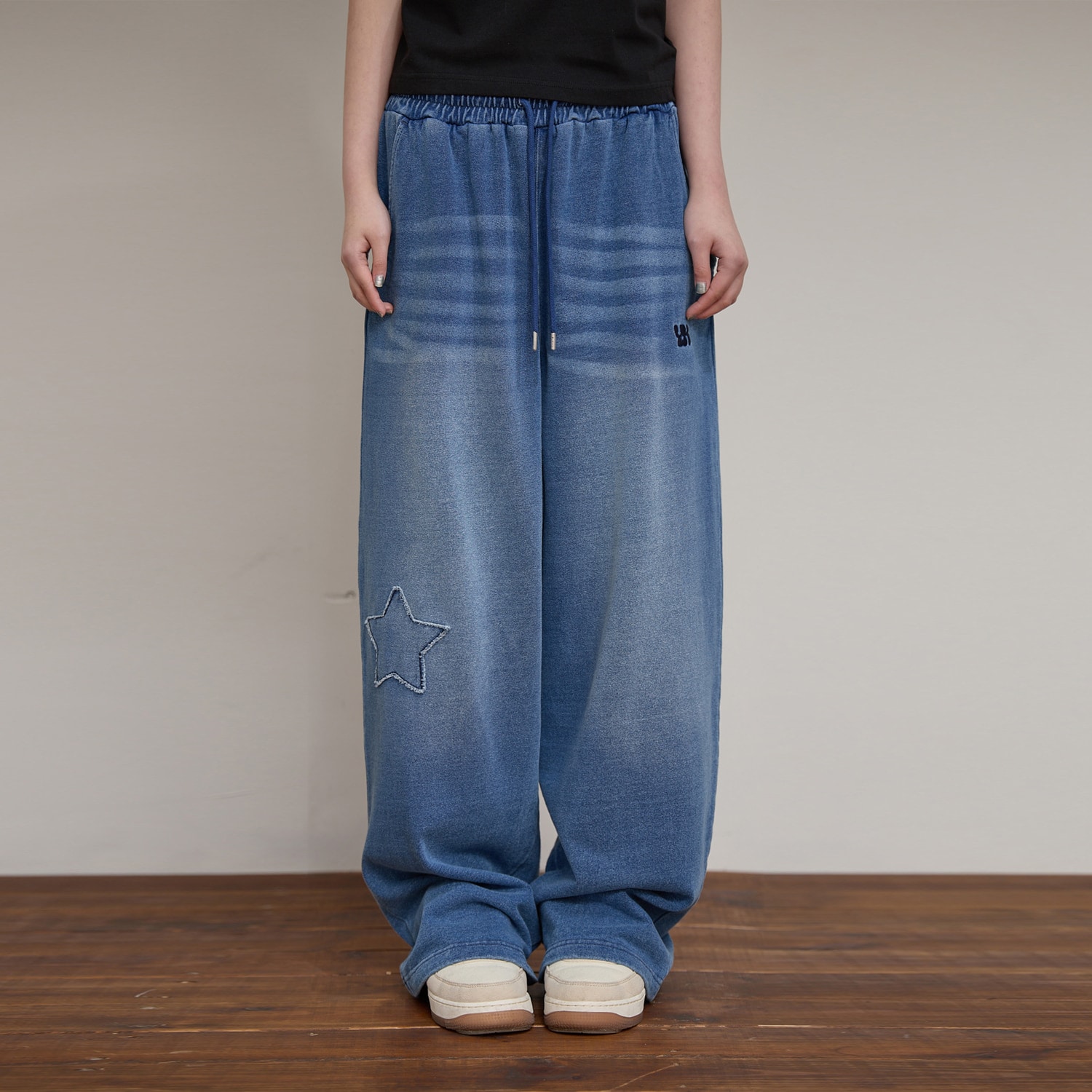 YK Applique Denim Sweat pants MEDIUM BLUE