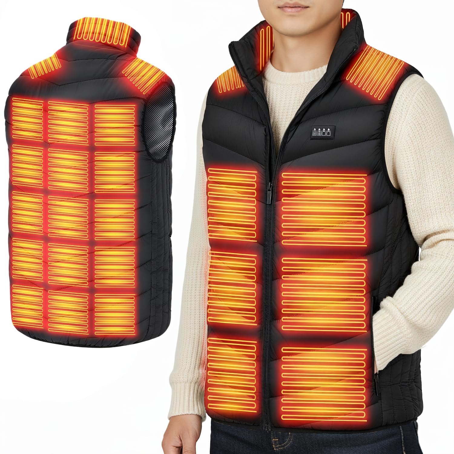[BOTISONE] 電熱ベスト【26箇所発熱・4区独立制御】ヒーターベスト DC/USB給電 3段階温度調整 急速発熱 防寒対策 男女兼用 軽量 省エネ 丸洗い可能 日本製繊維ヒーター 通勤通学/作