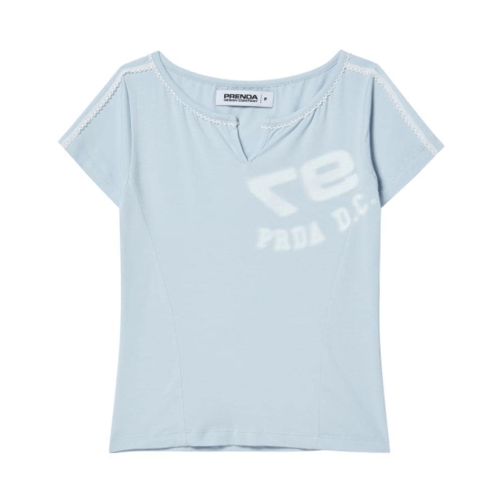 PRENDA 97PDC LOGO LACE NECK TEE SKY BLUE PRTVSURS23WB1