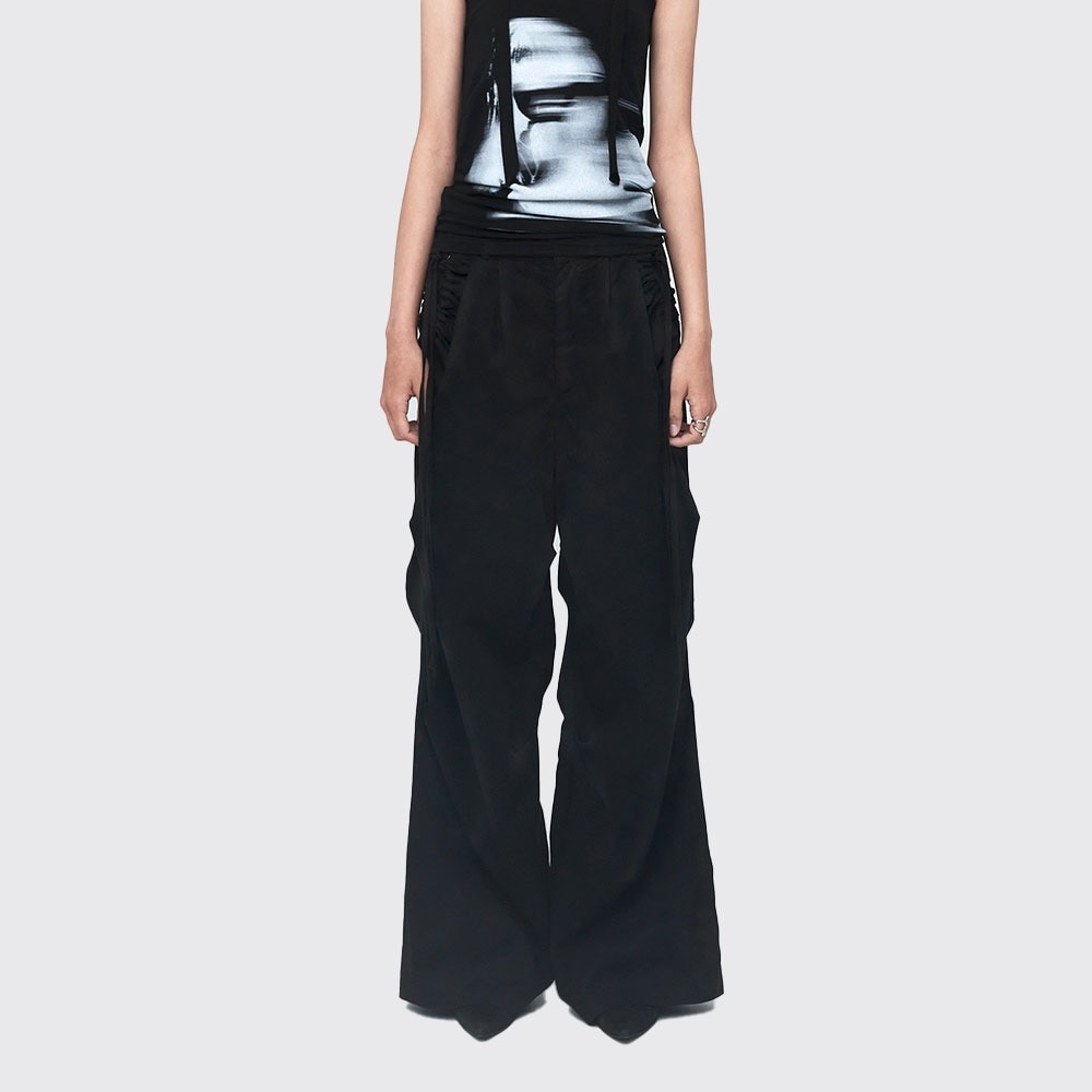 【NACHE】 CONSTRICT HOLE WIDE PANTS (UNISEX) : BLACK