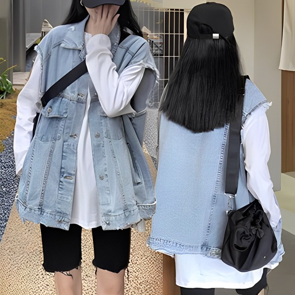 ノースリーブデニムジャケット レディース トップス ジャケット ベスト アウター デニム デニムジャケット Gジャン ジャンパー ショート ラウンドネック ポロカラー ストレート ストリート