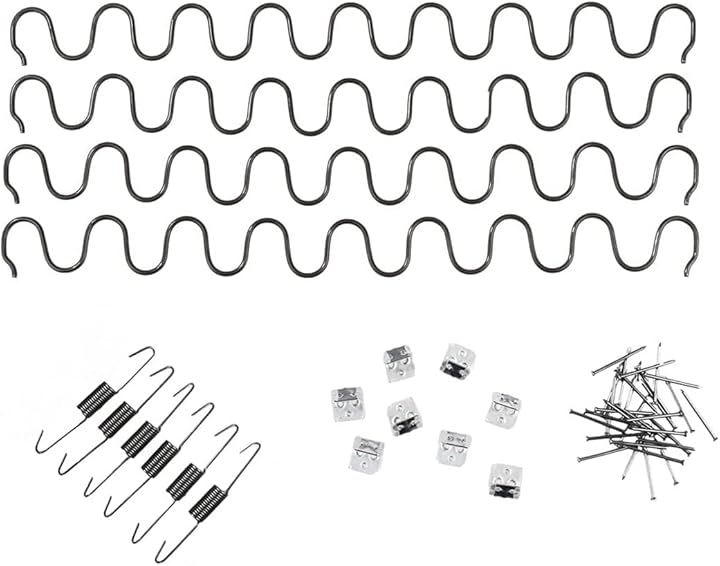 ソファー 張り替え セット スプリング S字 バネ ソファー補修テープ ウェービングテープ ベルト 用 家具 修理 椅子 座面 張替 (Sバネ 4本 ／ 固定具 ／ ネジ, 60cm)