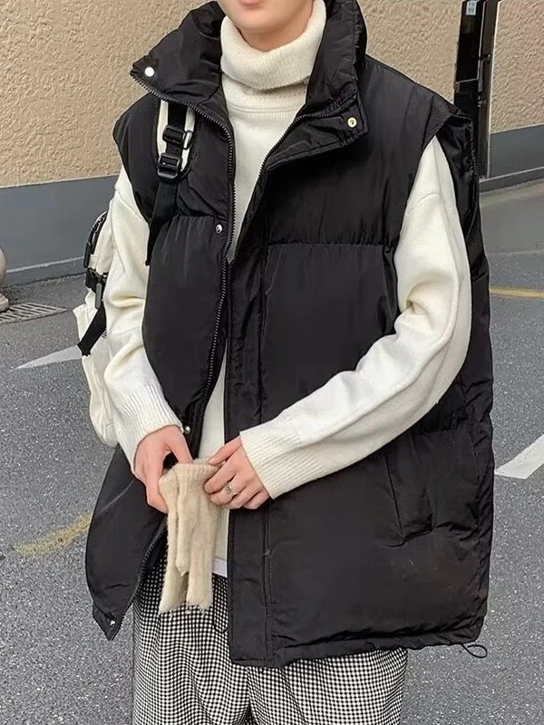 ダウン中綿ベスト秋冬春ダウンベストメンズ立ち襟ノースリーブ防寒対策暖か防風撥水光沢ツヤツヤお洒落チョッキ袖なし冬服