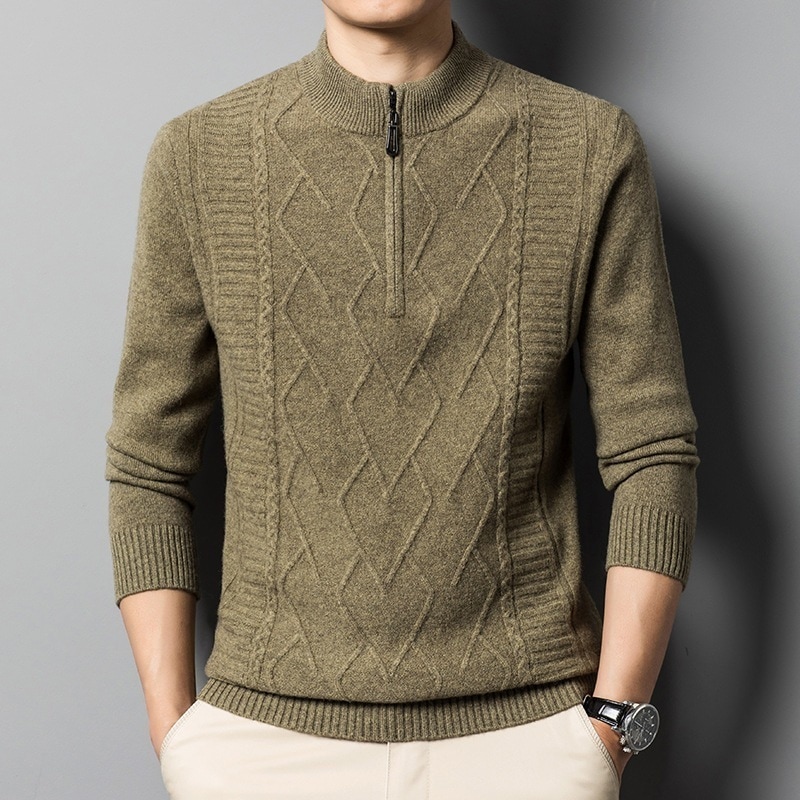 ピュアウール厚手カーディガンメンズハーフジッパーセーター秋冬ファッション暖かいニットウールメンズ 5,832円