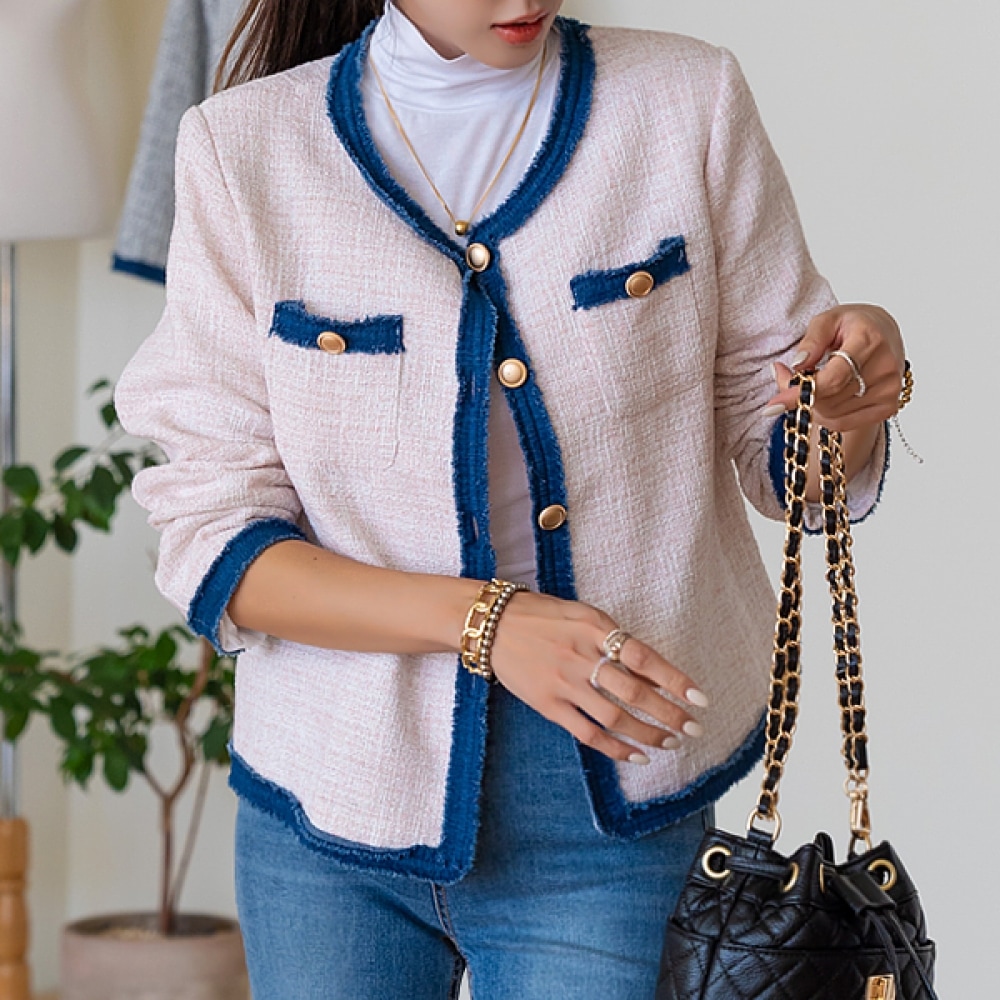 (NARK 21) フリンジポイントボリュームボタンツイードジャケット NK43-J-23