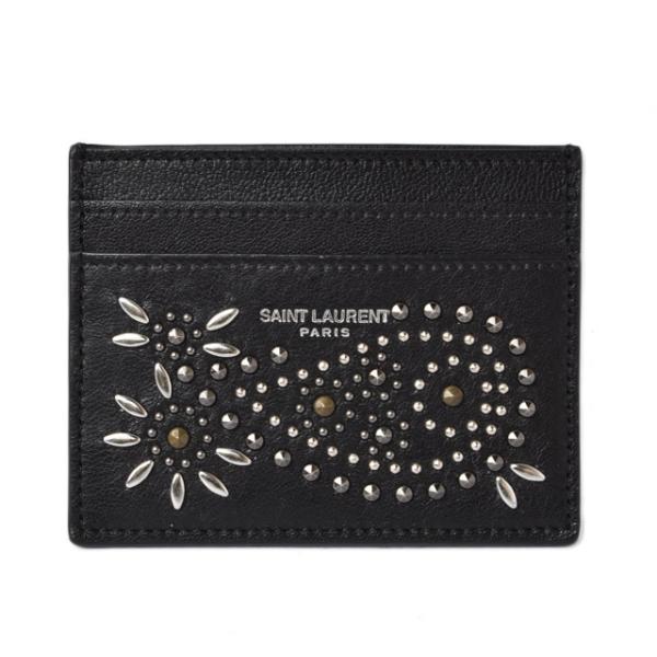 /カードケース YSL SAINT LAURENT ペイズリー柄 スタッズ　レザー ブラック 375949