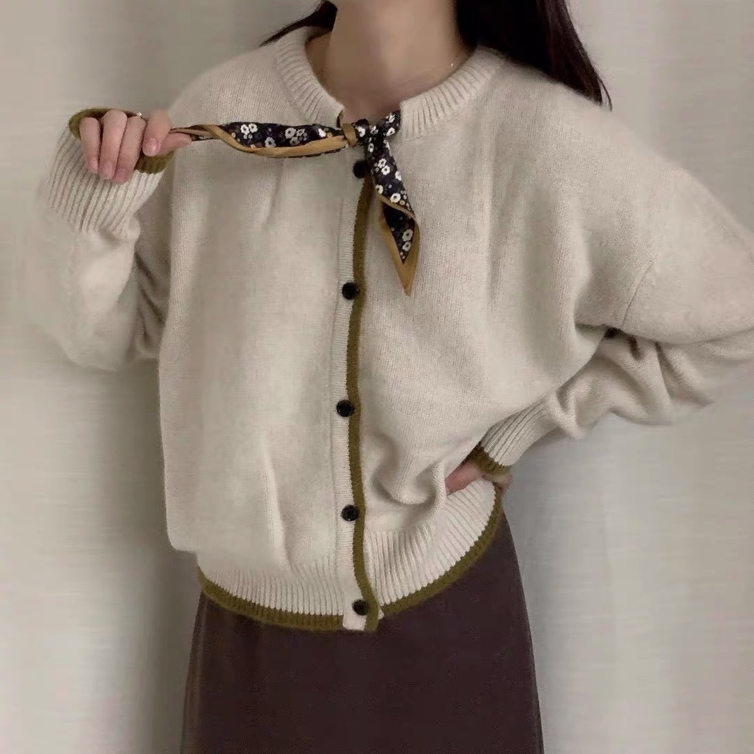 レトロショートカーディガン カジュアルショートカーディガン エレガントカジュアル 長袖ニットカーディガン トップス アウター ニットソー セーター カーディガン 上着 袖あり 長袖 Uネック