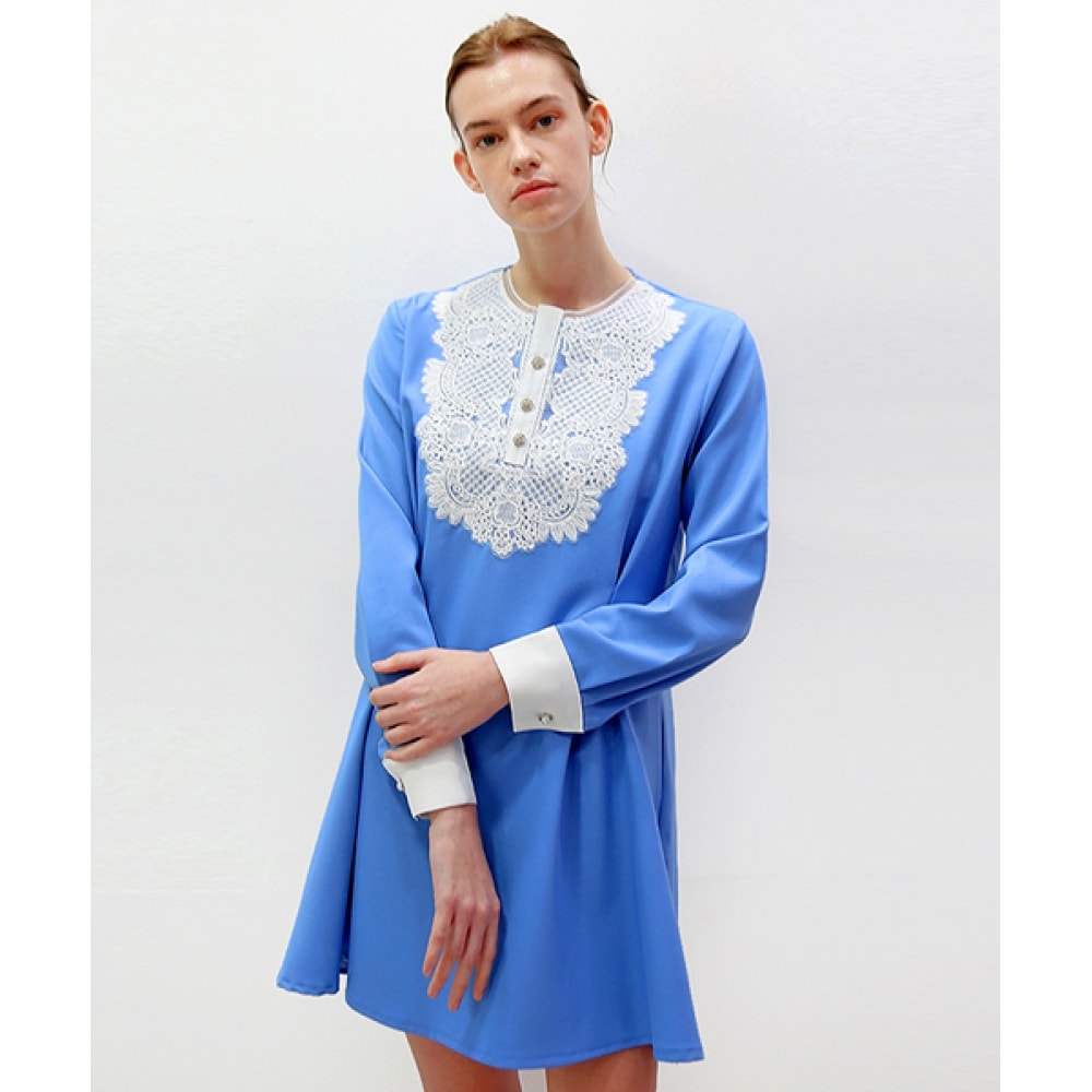 DAMAGE MNEMONICレースジョーブルーワンピース_Lace Tuck Blue OP