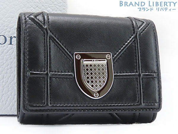 新品同様クリスチャンディオールディオラマ二つ折り財布コンパクト財布ブラックシルバー金具レザー