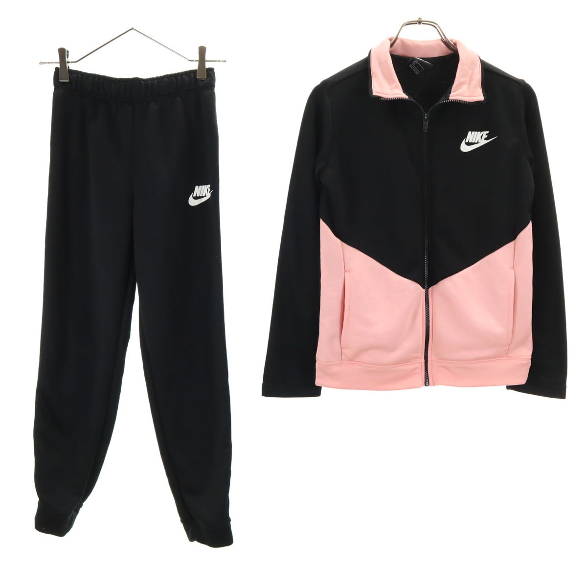 長袖 ジャージジャケット 上下セットアップ L ブラック レディース 古着