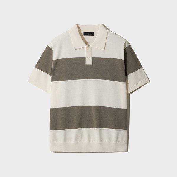 男性 ボールドストライプカラーネック半袖Tシャツ 2カラー BSCG2CET1202