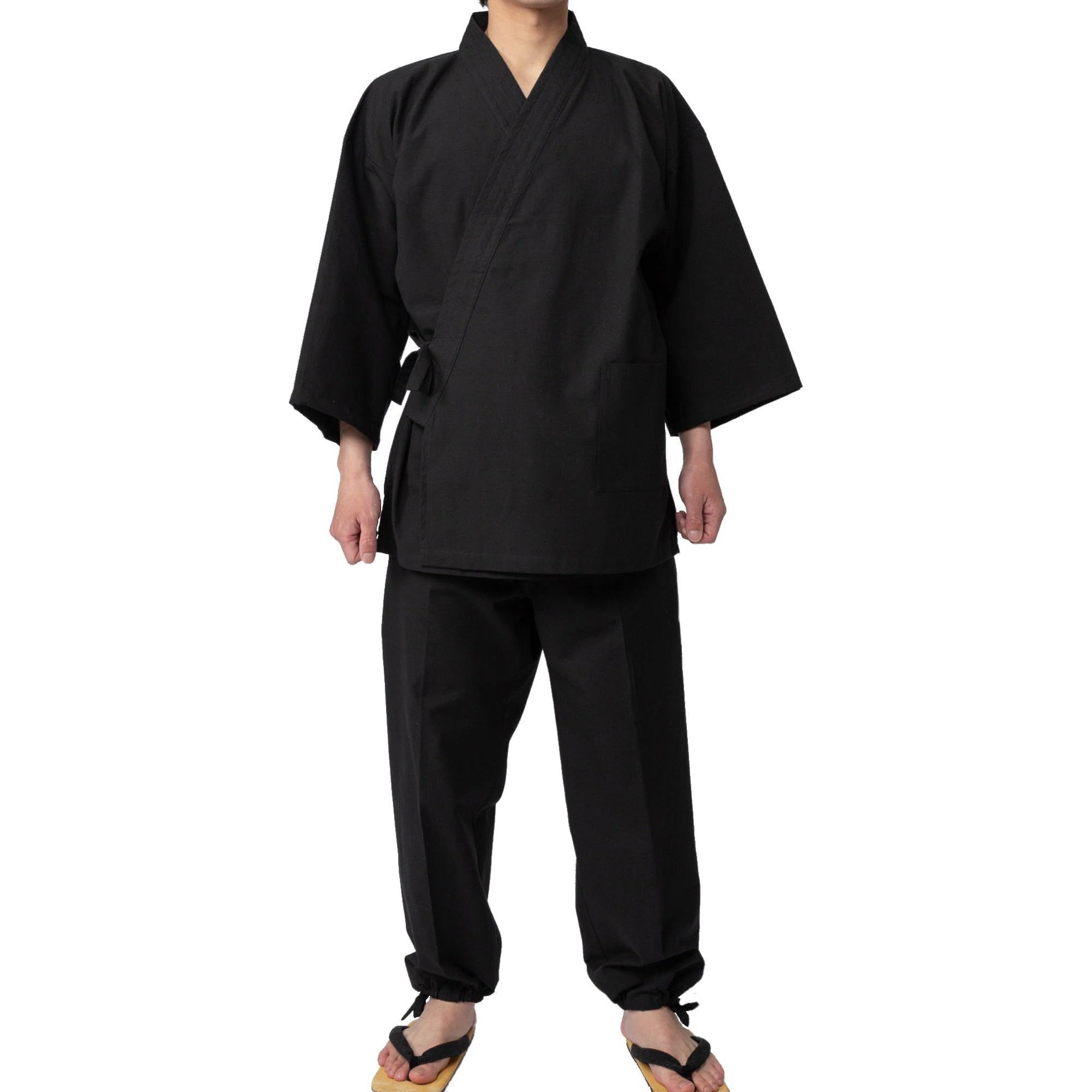[もりおーる] 久留米織り 作務衣 紳士用 Lサイズ 黒 [ 日本製 綿100% 通年対応 メンズ 春 夏 秋 冬 室内着 ]