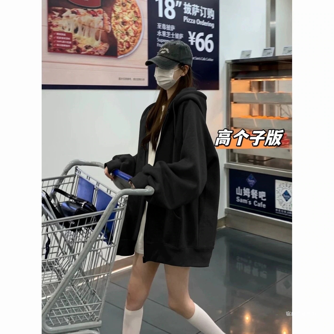 レディース シルバーフォックスフリース ブラック ジッパー フード付き スウェットシャツ ジャケット 春先から秋にかけての薄手ゆったり秋冬カーディガン 新スタイル レディース トップス