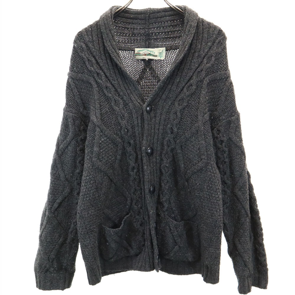 アランクラフト 90s アイルランド製 メリノウール オールド 長袖 ショールカラー ニットカーディガン S チャコールグレー aran crafts メンズ