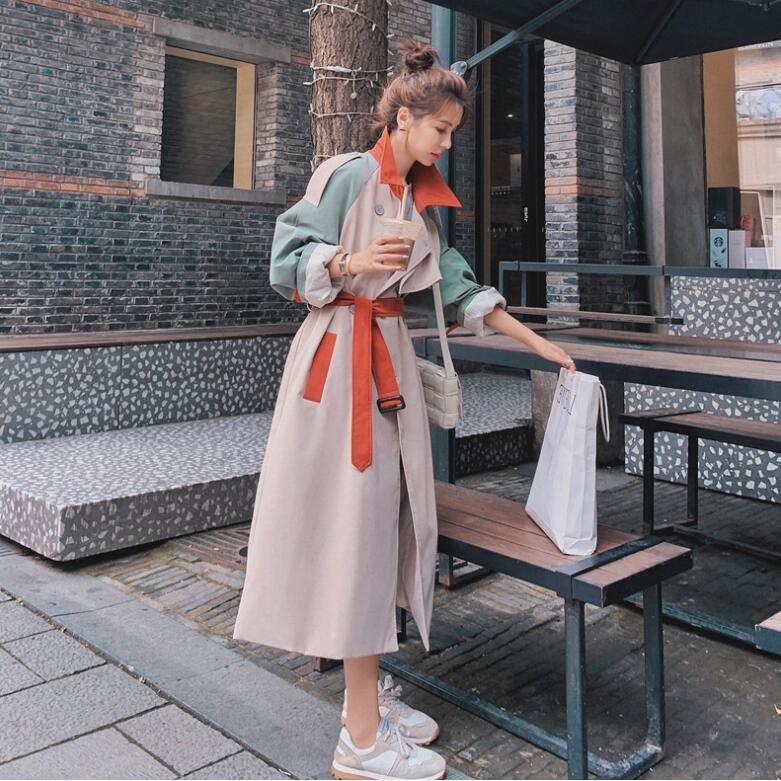 選べる2丈配色トレンチコート秋冬作レディースコートアウタートレンチコートイギリス風ロングコート