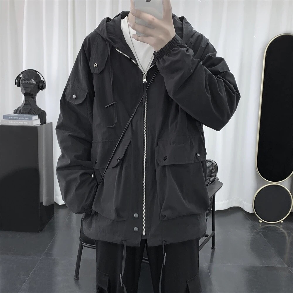 ジャケット ブルゾン 長袖 フード ポケット マウンテンパーカー フラップポケット 薄手 シンプル カジュアル ラフ 無地 春 秋 学生 デート お出掛け 旅行 防寒 XL 2XL 大きめ ゆったり